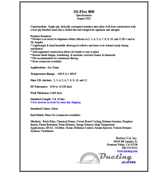 Hose-specifications SS lfex 800